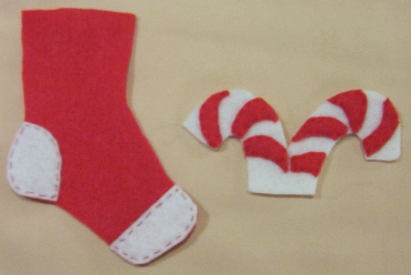 felt stocking with candycanes christmas ornament image 1